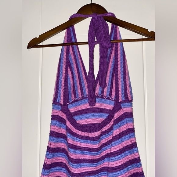 Wild Fable Women Crochet Halter Striped M Mini Dress Boho Hippie Whimsical - Picture 5 of 10